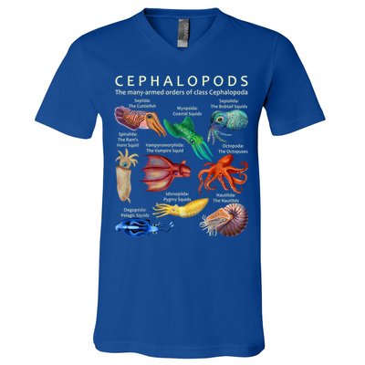 The Cephalopod: Octopus, Squid, Cuttlefish, And Nautilus V-Neck T-Shirt