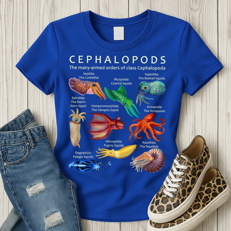 The Cephalopod: Octopus, Squid, Cuttlefish, And Nautilus Womens T-Shirt