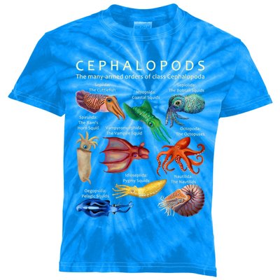 The Cephalopod: Octopus, Squid, Cuttlefish, And Nautilus Kids Tie-Dye T-Shirt