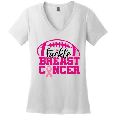 Tackle Cancer P.I.N.K Ribbon Football Breast Cancer Awareness Women's V-Neck T-Shirt