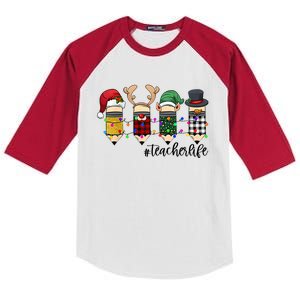 Teacher Christmas Pencils Holiday Season Kids Colorblock Raglan Jersey