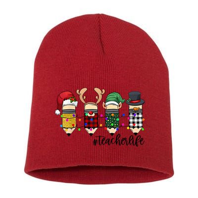 Teacher Christmas Pencils Holiday Season Short Acrylic Beanie