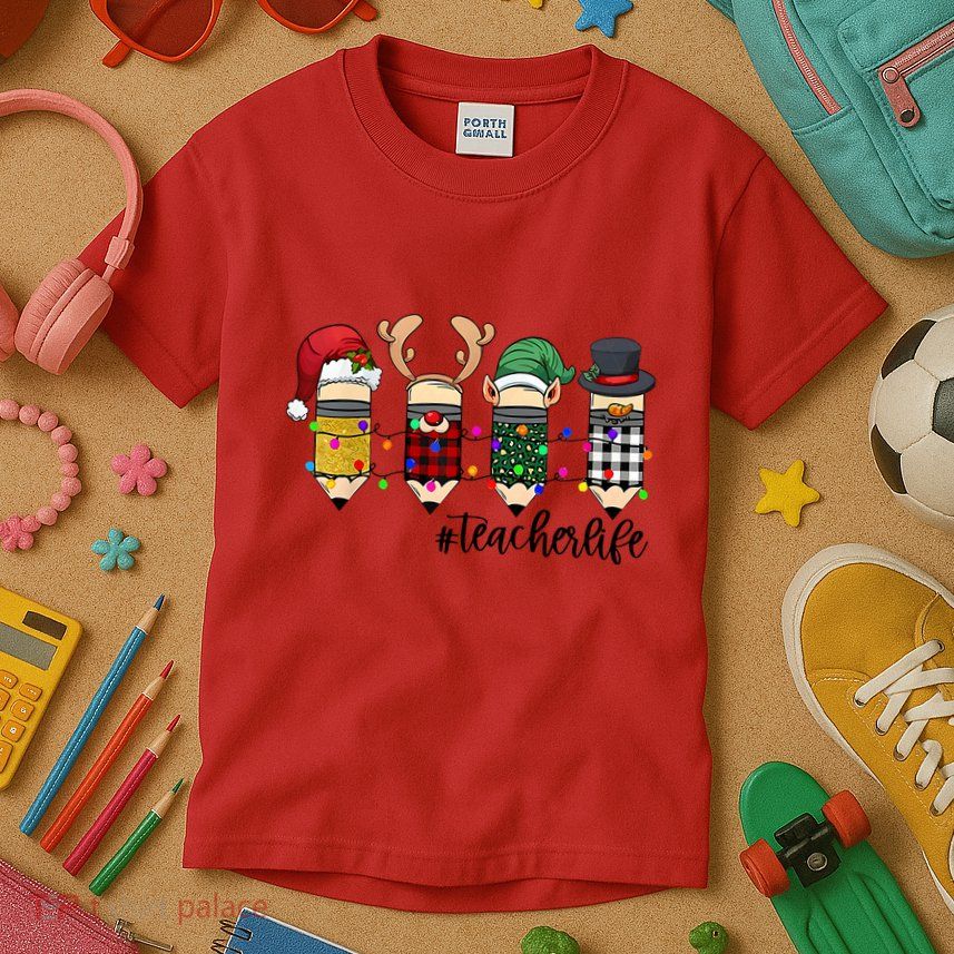 Teacher Christmas Pencils Holiday Season Kids T-Shirt