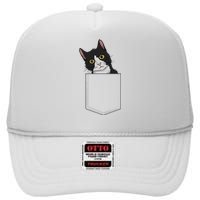 Tuxedo Cat Pocket Cat Lady Gift Cat Mom Tuxedo Cat High Crown Mesh Back Trucker Hat