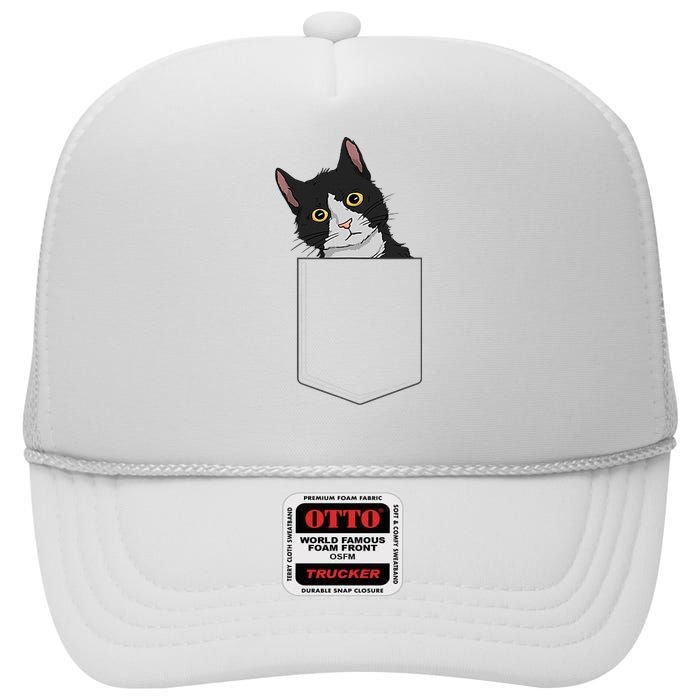 Tuxedo Cat Pocket Cat Lady Gift Cat Mom Tuxedo Cat High Crown Mesh Back Trucker Hat