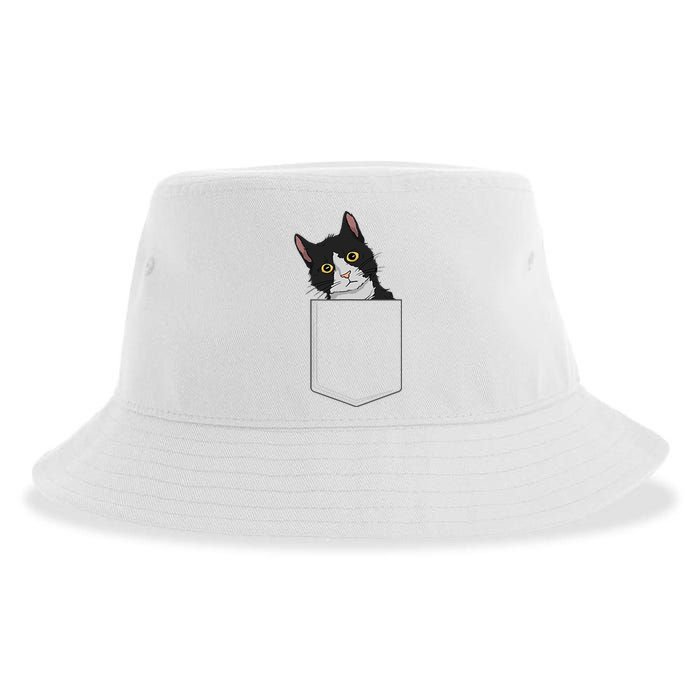 Tuxedo Cat Pocket Cat Lady Gift Cat Mom Tuxedo Cat Sustainable Bucket Hat