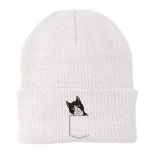 Tuxedo Cat Pocket Cat Lady Gift Cat Mom Tuxedo Cat Knit Cap Winter Beanie