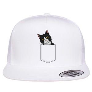 Tuxedo Cat Pocket Cat Lady Gift Cat Mom Tuxedo Cat Flat Bill Trucker Hat