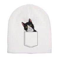 Tuxedo Cat Pocket Cat Lady Gift Cat Mom Tuxedo Cat Short Acrylic Beanie