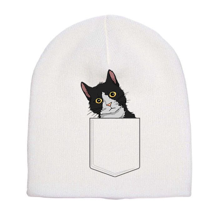 Tuxedo Cat Pocket Cat Lady Gift Cat Mom Tuxedo Cat Short Acrylic Beanie