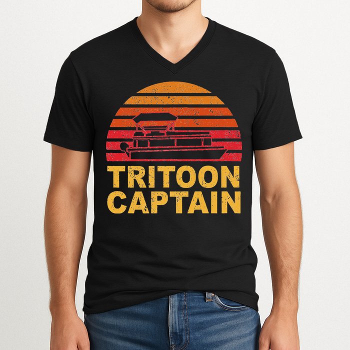 Tritoon Captain Pontoon Captain Tri Toon Boating V-Neck T-Shirt