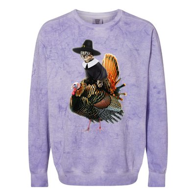 Thanksgiving Cat Pilgrim Costume Thanksgiving Turkey Gift Colorblast Crewneck Sweatshirt