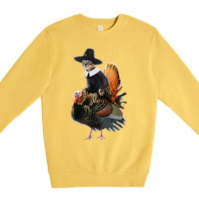 Thanksgiving Cat Pilgrim Costume Thanksgiving Turkey Gift Premium Crewneck Sweatshirt