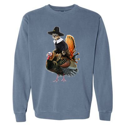 Thanksgiving Cat Pilgrim Costume Thanksgiving Turkey Gift Garment-Dyed Sweatshirt