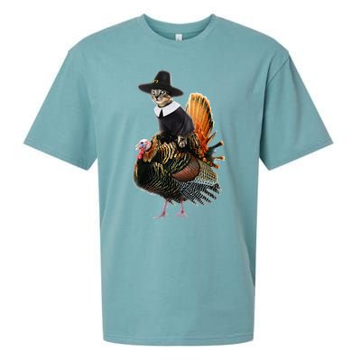 Thanksgiving Cat Pilgrim Costume Thanksgiving Turkey Gift Sueded Cloud Jersey T-Shirt