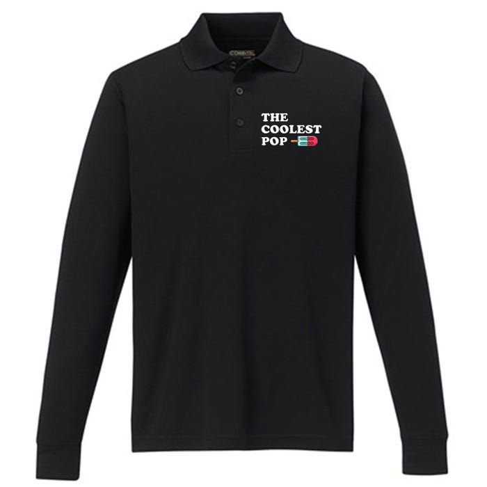 The Coolest Pop Funny Father's Day For Grandpa Performance Long Sleeve Polo