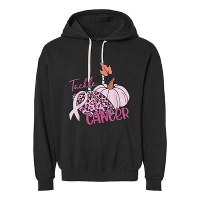 Tackle Cancer Pumpkin Breast Cancer Awareness Football Garment-Dyed Fleece Hoodie