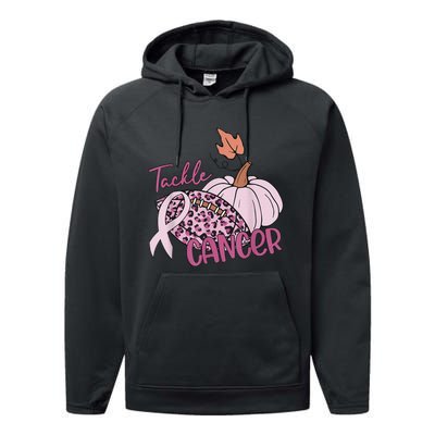 Tackle Cancer Pumpkin Breast Cancer Awareness Football Performance Fleece Hoodie