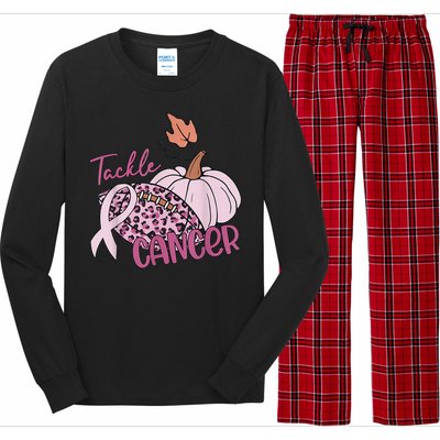 Tackle Cancer Pumpkin Breast Cancer Awareness Football Long Sleeve Pajama Set