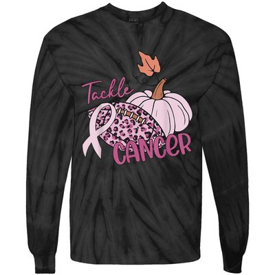 Tackle Cancer Pumpkin Breast Cancer Awareness Football Tie-Dye Long Sleeve Shirt