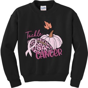 Tackle Cancer Pumpkin Breast Cancer Awareness Football Kids Sweatshirt