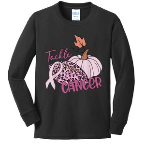 Tackle Cancer Pumpkin Breast Cancer Awareness Football Kids Long Sleeve Shirt