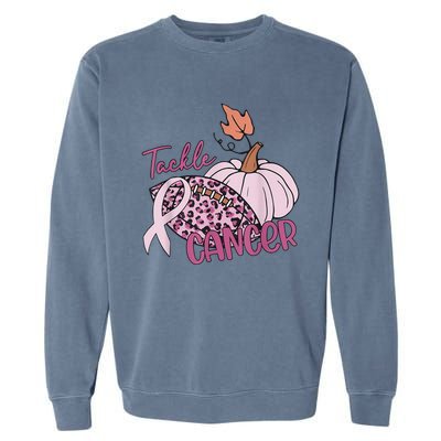 Tackle Cancer Pumpkin Breast Cancer Awareness Football Garment-Dyed Sweatshirt