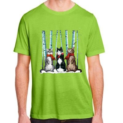 Three Cats Play Snow Winter Funny Cat Lover Merry Christmas Adult ChromaSoft Performance T-Shirt