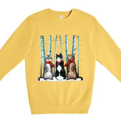 Three Cats Play Snow Winter Funny Cat Lover Merry Christmas Premium Crewneck Sweatshirt