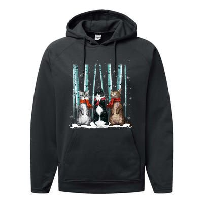 Three Cats Play Snow Winter Funny Cat Lover Merry Christmas Performance Fleece Hoodie