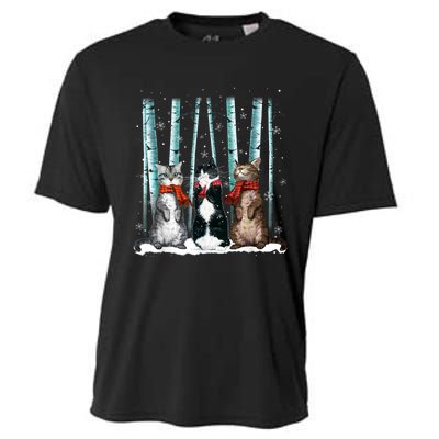 Three Cats Play Snow Winter Funny Cat Lover Merry Christmas Cooling Performance Crew T-Shirt