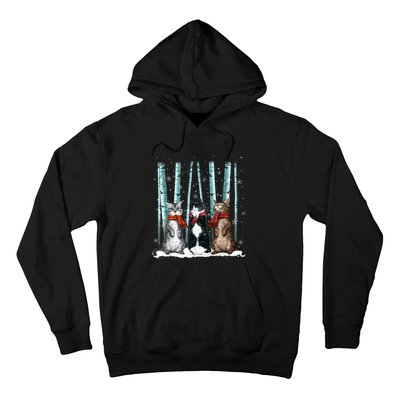 Three Cats Play Snow Winter Funny Cat Lover Merry Christmas Hoodie