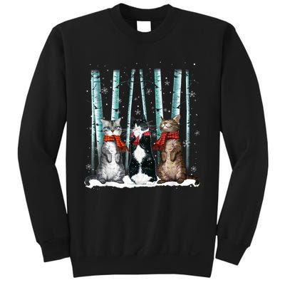 Three Cats Play Snow Winter Funny Cat Lover Merry Christmas Sweatshirt