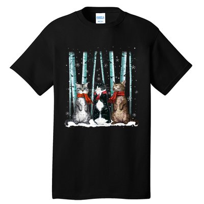 Three Cats Play Snow Winter Funny Cat Lover Merry Christmas Tall T-Shirt