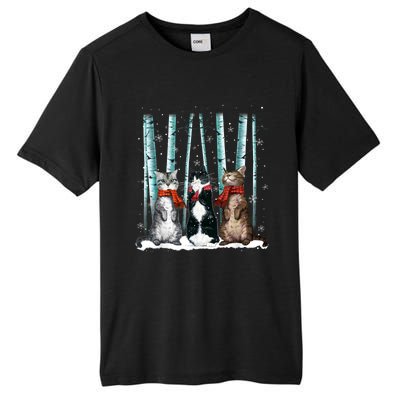 Three Cats Play Snow Winter Funny Cat Lover Merry Christmas Tall Fusion ChromaSoft Performance T-Shirt