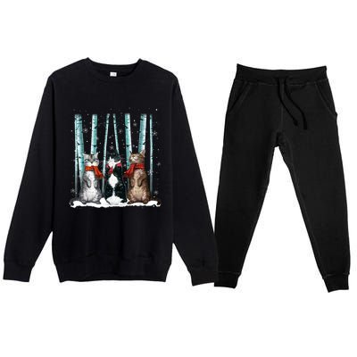 Three Cats Play Snow Winter Funny Cat Lover Merry Christmas Premium Crewneck Sweatsuit Set