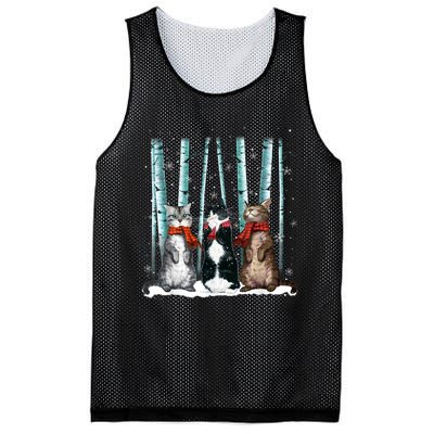 Three Cats Play Snow Winter Funny Cat Lover Merry Christmas Mesh Reversible Basketball Jersey Tank