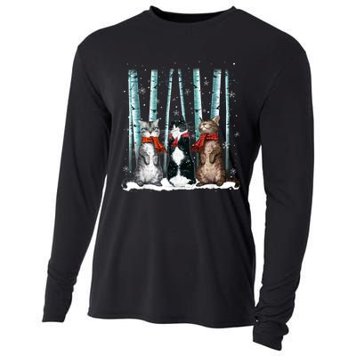 Three Cats Play Snow Winter Funny Cat Lover Merry Christmas Cooling Performance Long Sleeve Crew