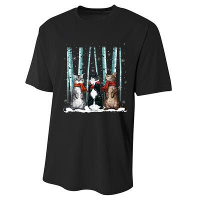 Three Cats Play Snow Winter Funny Cat Lover Merry Christmas Performance Sprint T-Shirt