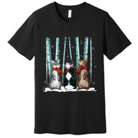 Three Cats Play Snow Winter Funny Cat Lover Merry Christmas Premium T-Shirt