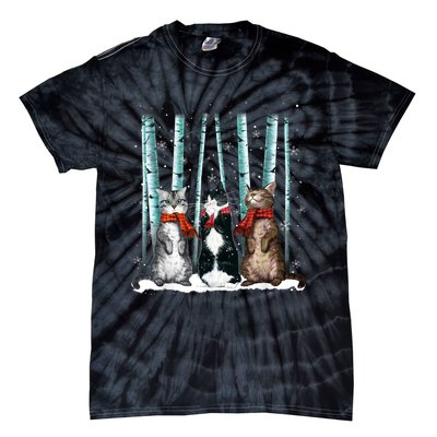 Three Cats Play Snow Winter Funny Cat Lover Merry Christmas Tie-Dye T-Shirt