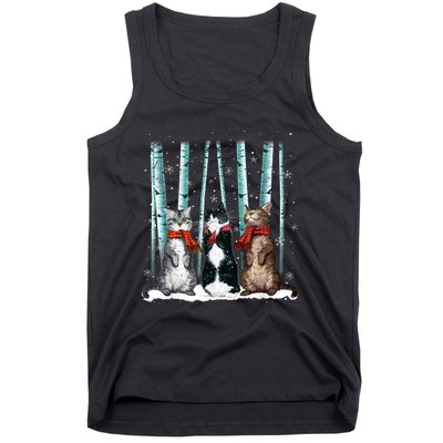 Three Cats Play Snow Winter Funny Cat Lover Merry Christmas Tank Top