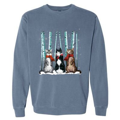 Three Cats Play Snow Winter Funny Cat Lover Merry Christmas Garment-Dyed Sweatshirt