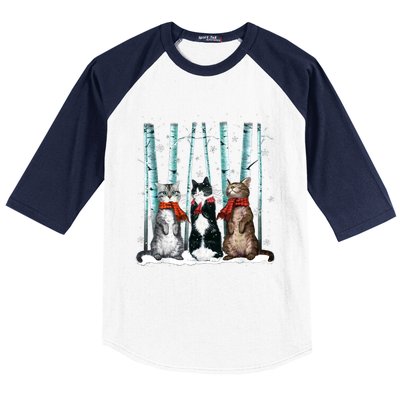 Three Cats Play Snow Winter Funny Cat Lover Merry Christmas Baseball Sleeve Shirt