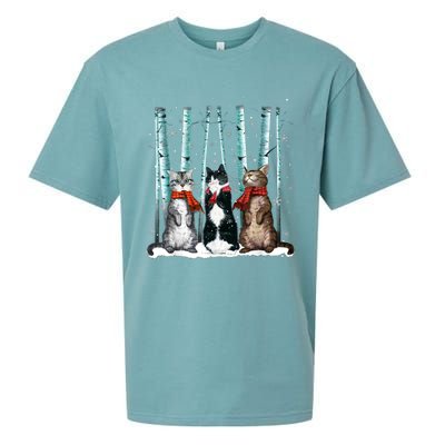 Three Cats Play Snow Winter Funny Cat Lover Merry Christmas Sueded Cloud Jersey T-Shirt