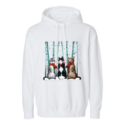 Three Cats Play Snow Winter Funny Cat Lover Merry Christmas Garment-Dyed Fleece Hoodie