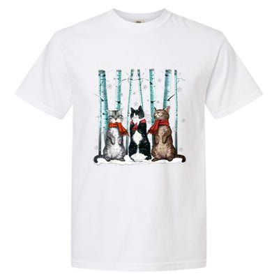 Three Cats Play Snow Winter Funny Cat Lover Merry Christmas Garment-Dyed Heavyweight T-Shirt