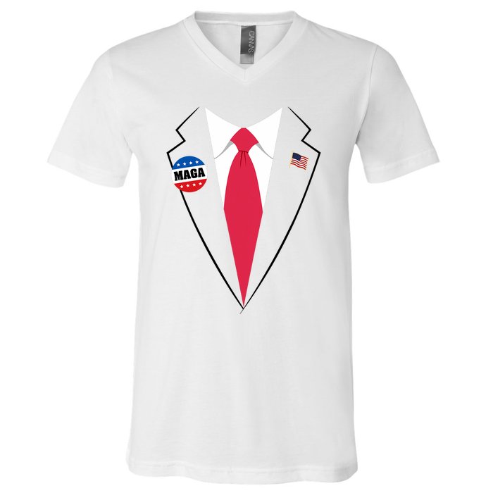 Trump Costume President Trump Suit Maga Halloween V-Neck T-Shirt