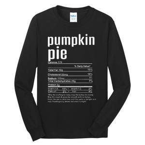 Thanksgiving Christmas Pumpkin Pie Nutritional Facts Tall Long Sleeve T-Shirt