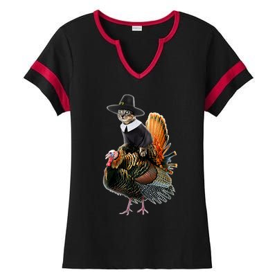 Thanksgiving Cat Pilgrim Costume Thanksgiving Turkey Gift Ladies Halftime Notch Neck Tee